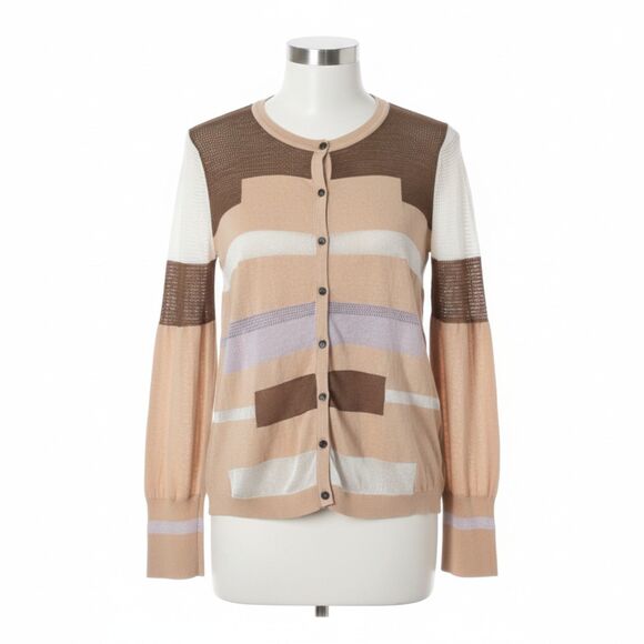 Simply Vera by Vera Wang Sheer Knit Colorblock Cardigan Button-Up Sweater Sz XL - Picture 4 of 14